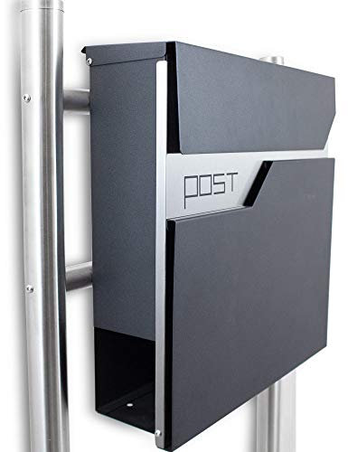 BITUXX® Freistehender Design Standbriefkasten Briefkastenanlage Hausbriefkasten Postkasten Edelstahl mit Zeitungsfach Einwurf und Front Anthrazit Graphit