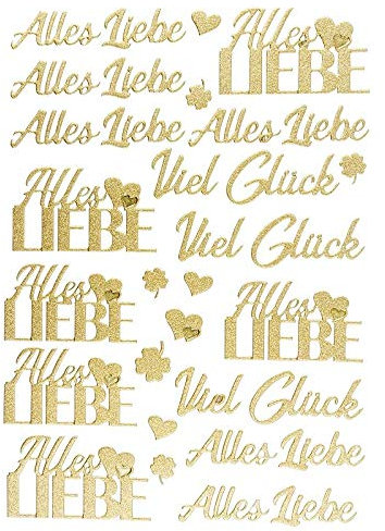 Ideen mit Herz 3-D Sticker Deluxe | Zur Hochzeit, verschiedene Hochzeitsmotive | Erhabene Aufkleber | Bogengröße: 21 x 30 cm (Alles Liebe | Viel Glück | gold)