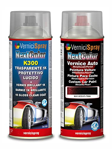 Kit Vernice Auto Spray compatibile con FIAT PUNTO 750A NERO RUBACUORI MET. Trasparente Lucido kit ritocco vernice metallizzata 400+400 ml di Vernice Spray Graffi Auto