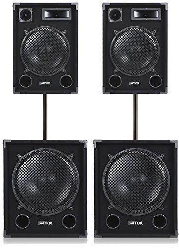 MAX 2x 12 Passive PA Speakers with 2x 15 1200W Subwoofers & Heavy Duty Poles – Complete Passive DJ Speaker System for Powerful Sound in Venues, Clubs, Events, Parties