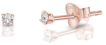 DTPsilver - Winzige Ohrringe 925 Sterling Silber Rosèvergoldet mit Kristallen von Swarovski® Elements Runde Sehr kleine Ohrstecker - Durchmesser 2 mm - Farbe : klare Kristalle
