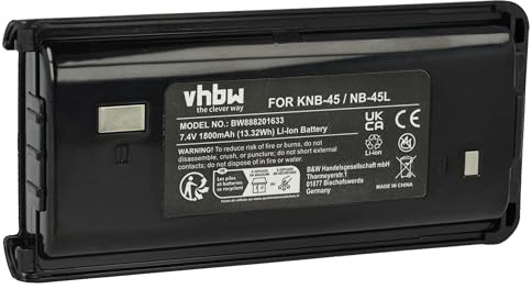 vhbw Akku Ersatz für Kenwood KNB-45 | KNB-45L, KNB-45Li für Funkgerät, Walkie Talkie (1800 mAh, 7,4 V, Li-Ion)
