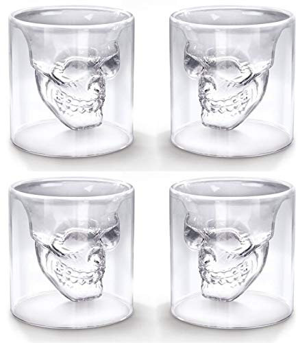 Eidoct Crystal Skull Shot Glasses Double Wall Glass Cup,Funny Crystal Drinking Cup,Whiskey Glasses,Cool Beer Cup for Wine Cocktail Vodka,Set of 4 (75ml*4)