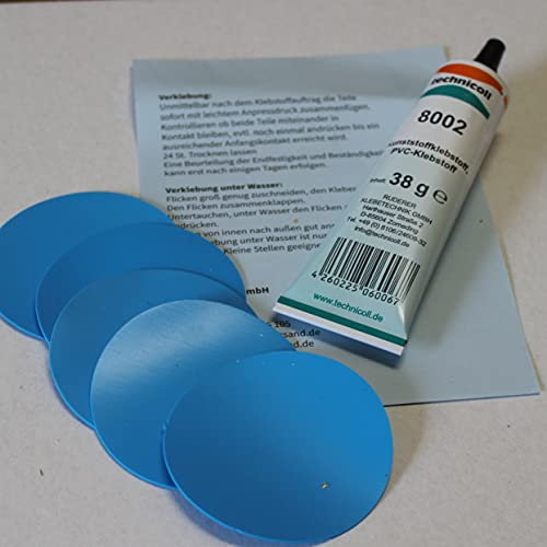 runde Poolflicken 5 Flicken + 1 Tube Kleber Technicoll 8002, Folienflicken, Schwimmbadflicken inkl. Kleber Pool Reparaturset