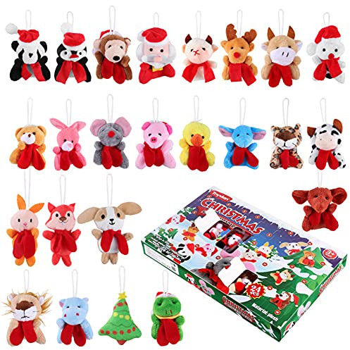 Toyvian Countdown Adventskalender - Weihnachten 24 Tage Mini mit Tier-Plüsch-Spielzeugen Weihnachtsdekoration Xmas Party Favor Geschenke für Jungen, Mädchen, Kleinkinder 02KT507115ANKM37AL1H