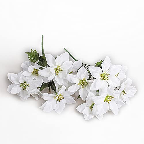 Flueyer 4 bouquet di stella di Natale artificiali, fiori di stella di Natale artificiali con steli e accenti di stella di Natale pianta per interni ed esterni