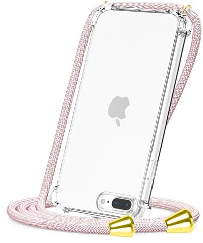 CAROKI Crossbody Case for iPhone7 Plus,for iPhone 8 Plus,Necklace Mobile Phone Cover with Cord Strap,Clear Transparent TPU Soft iPhone7 Plus/8 Plus Cover Holder with Neck Cord Lanyard Strap-Rose Gold