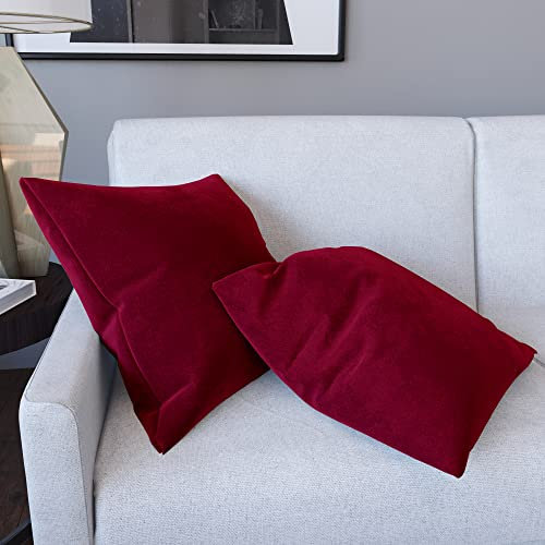 Set di 2 Federe Per Cuscini In Velluto Morbido e Resistente Copricuscini Per Divano Poltrona Soggiorno Arredo Arredamento Casa Design Moderno Elegante Cerniera Invisibile (45 x 45 cm, Rosso Vino)