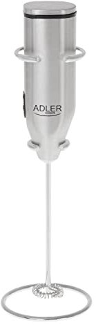 ADLER Milchaufschäumer mit Ständer - Edelstahl-Schneebesen, Batteriebetrieben