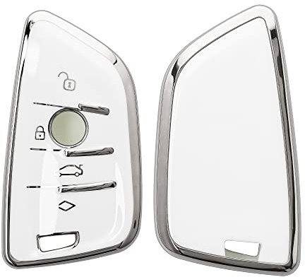 kwmobile Autoschlüssel Hülle kompatibel mit BMW 3-Tasten Smart Key Autoschlüssel - Schlüsselhülle Silikon Cover - Weiß Silber