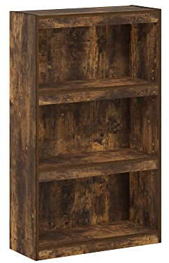 Furinno JAYA Book Shelf, 3-Tier Bokshelf, Enhanced Home Bookcase with Adjustable shelf, 9.5 x 24.5 x 40.3, for Living Room, Bedroom, Home Office, Amber Pine