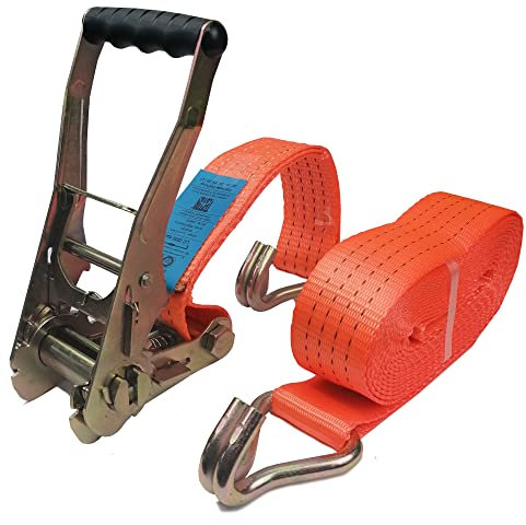 2 Stück Spanngurte mit Ratsche / 2000Kg 6m – 2-teilige Zurrgurte - 2000 daN – Ratschen Gurt Signal Orange - Ladungssicherung (50mm x 6m)