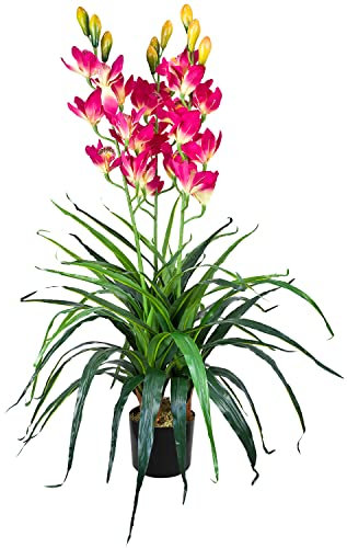 Decovego Künstliche Orchidee Kunstpflanze Künstliche Pflanze 100 cm Pink Rosa Kunstblume Innendekoration Kunst Pflanze wie echt im Topf