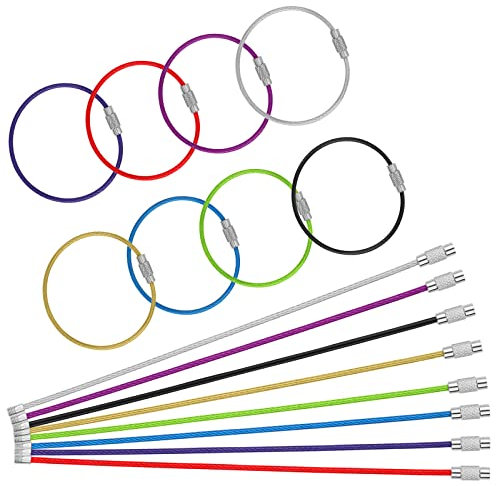 Prasacco 16 Stück Schlüsselanhänger, Edelstahl Draht Schlüsselanhänger Bunter Stahldraht Keychain Multifunktionale Schlüsselringe zum Aufhängen von Schlüsseln, Gepäckanhänger, ID-Tags (15cm x 2mm)