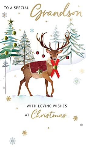 To A Special Grandson Embellished Christmas Card Hand-Finished Champagne Cards XCDC377