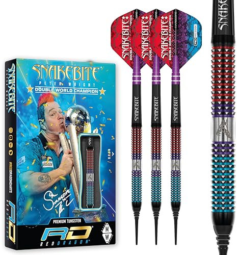 RED DRAGON Peter Snakebite Wright Spirit 18 Gramm Softip Premium Tungsten Darts Set mit Flights und Stielen