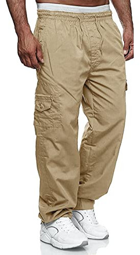 Jolicloth Cargohose Herren Outdoor mit 7 Taschen Männer Lange Baggy Hose Casual Freizeithose Pants für Sport Wandern Khaki M
