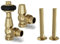 UK Radiators Polished Brass Thermostatic Radiator Valves and Angled Lockshield Valve - Polished Brass Finish - Traditional Design 1/2 x 15mm Wooden Head Radiator Valves with 130mm Pipe Sleeves