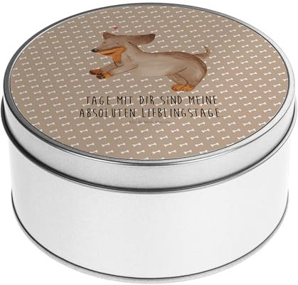 Mr. & Mrs. Panda Blechdose rund Hund Dackel - Geschenk, Dachshund, Hunde, Lunchbox, Vierbeiner, Hundemotiv, braun, Geschenkkiste, Metallboxen,