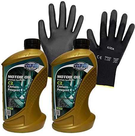 ILODA Schutzhandschuhe + 2x MPM 1Liter 5W-30 Premium Synthetic C2 Citroen Peugeot Motoröl, ACEA C2, API SN, API CF