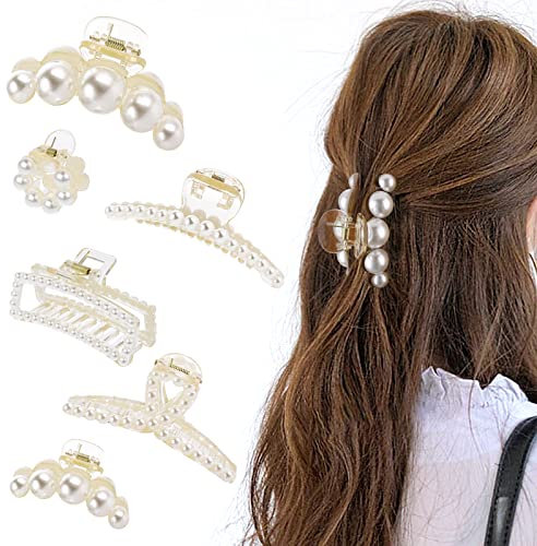 6 Pezzi Pinze per Capelli di Perle Mollettone Capelli Donna Fermaglio per Artigli per Capelli Spessi Pinza Capelli con Perle Resistenti Antiscivolo Accessori per Capelli a Barretta per Donna e Ragazze