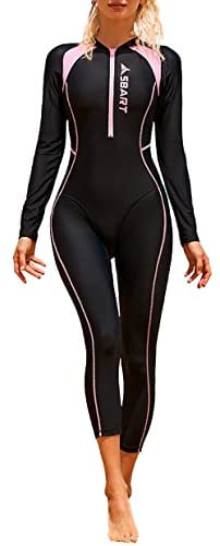 SEAUR Schwimmanzug Damen Ganzkörper UPF 50+ Rash Guard Lange Beine und Arme Badeanzug Slim Fit Reißverschluss Sonnenschutz Bademode Schwimmen Surfen - M