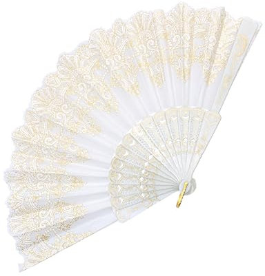 EOSAU Handheld Chinese Folding Fan Hand Fans for Women Foldable Bulk for Party Wedding Church Dancing (White)
