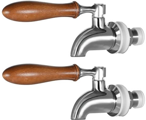 Wongblee Ersatz-Zapfhahn aus Edelstahl, passend für 1,6 cm Öffnung, polierte Oberfläche, Holzgriff, 2 Sets