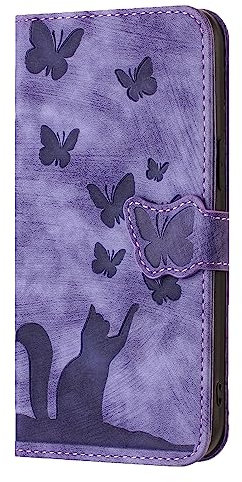 Wuhaizher iPhone 11 Case Butterfly Cat Shockproof PU Leather Wallet Phone Case for Girls with Card Holder Folding Stand Magnetic Scratchproof Protect Flip Cover for iPhone 11, Purple