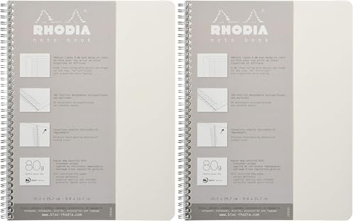 Rhodia 193101C - Spiral Notebook (Full Bound) White Notebook - A4+ - Ruled - 160 Detachable Pages - Clairefontaine Paper 80 g/m - Soft and Resistant Coated Card Cover - Classic (Pack of 2)