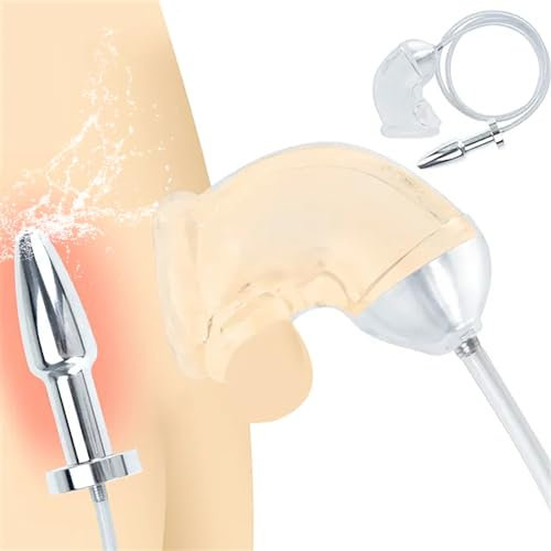 ChicLSQ Analplug mit Silikon Keuschheit Penishülle SM Sex Toys Edelstahl Hohler Butt Plug Einlauf Analdusche Urinal Piss Trichter Penis Sleeve Anal Dilatator Extreme Sexspielzeug für Männer Paare