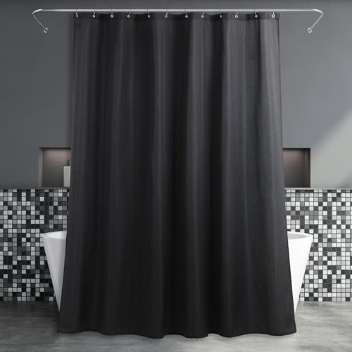 Rideau de Douche en Tissu Noir: Texture de Lin Anti-Moisissure Hydrofuge Lavable - Polyester Léger pour Salle de Bains - Simple et Élégant - 183 x 200 cm