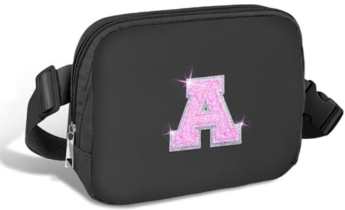 COSHAYSOO Kleine Bauchtasche mit Initialenbuchstaben, verstellbarer Riemen für Damen, Teenager, Mädchen, Reisen, Fitnessstudio, Wandern, Cross-Body, trendige, adrette Tasche, Schwarz, Small, A