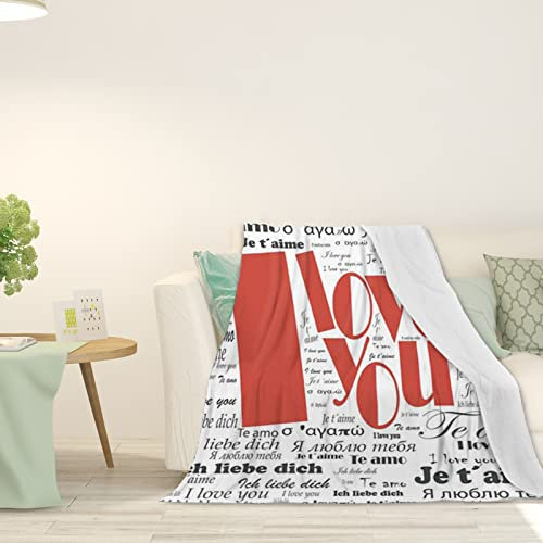 I Love You Words, verdickte Fleece-Überwurfdecke für Couch, Zeitung Liebeswörter, Plüsch, flauschig, gemütlich, weiche Decken und Überwürfe für Sofa, Rot/Schwarz, 76,2 x 101,6 cm