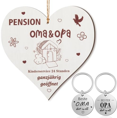 Tatuo Oma und Opa Geschenke inklusive 1 Pension Oma und Opa Schild 2 Schlüsselanhänger für Großeltern, Beste Oma und Bester Opa Geschenke Geschenkideen von Enkelkindern für Geburtstag Ruhestand
