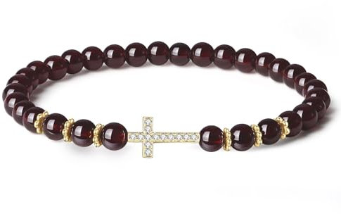 COAI Bracelet Grenat Femme, Bracelet Croix Femme, Cadeau Confirmation, 16.5cm