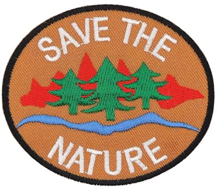 Save the Nature Braun Aufnäher zum aufbügeln oder aufnähen Bügelbild Aufbügler für Kleidung gestickter Bügelpatch Applikation Wald Natur Umweltschutz Patch Größe 7,9 x 6,7 cm