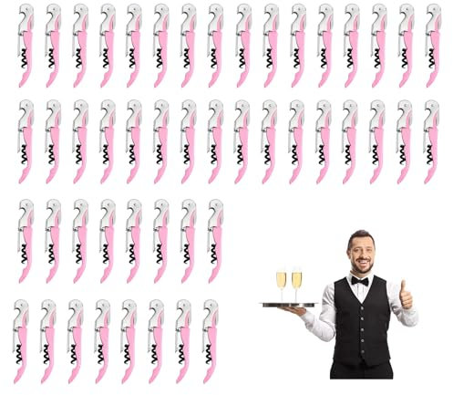 Corkscrews Wine Bottle Opener, Waiters Friend Cork Screw Stainless Steel, Professional 3 in 1 Multifunctional Wine Key for Servers Bartenders (24, Pink)
