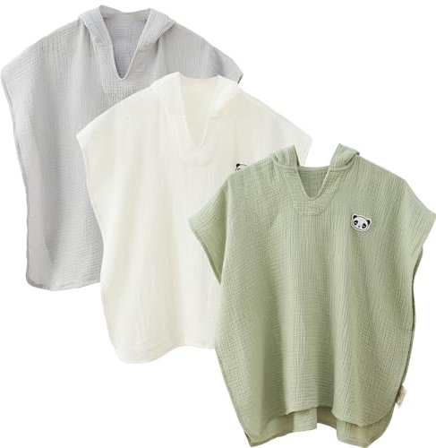 ALAVYA HOME® 3er Set Premium 60x60 Bademantel Kinder mit Kapuze für Jungen - Badehandtuch - 100% musselin Bio-Baumwolle - Oeko TEX Standard 100 - Flauschiges Frottee