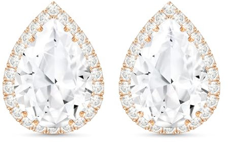 Linawe Imitation Diamond Moissanite Cubic Zirconia Stud Earrings, Rose Gold Earrings Studs for Women Wedding, Teardrop Rhinestone Crystal Clear Piercing Jewellery Formal Dainty Sparkly