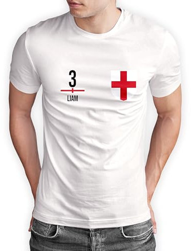 England T-Shirt „WM 2026“ Weltmeisterschaft Fußball Shirt Herren Damen Unisex Trikot - personalisiert mit Zahl & Namen - Fanartikel Fan-Outfit, Weiß, Gr. XL