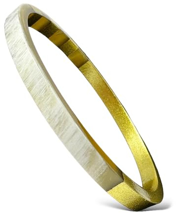 Yvelise Bracelet femme en corne de buffle - Jonc fait main au Vietnam - Authentique - Carré Or Moyen