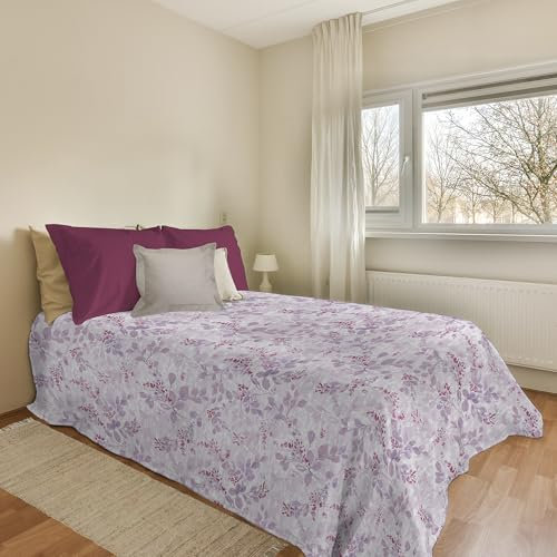 PENSIERI DELICATI Telo Copriletto 220x280 cm, Telo Singolo 100% Cotone Pique, Ideale Come Telo Arredo, Coperta Salva Letto 1 Piazza e Mezza, Fantasia Vittoria Rosa, 100% Made in Italy