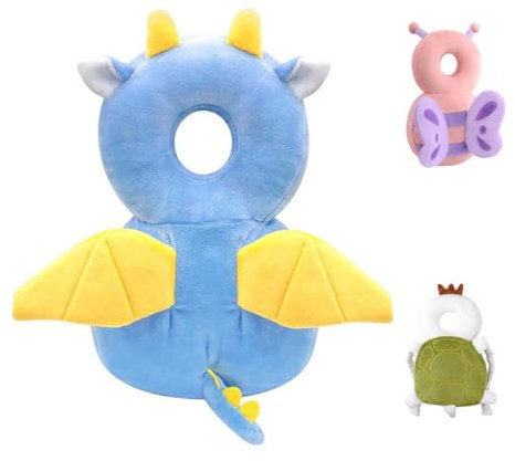 Bambebe Protezione Testa per Neonato Morbido Cuscino Anticaduta Bambino Proteggi Testa Bambini Regolabile Zaino Salva Testa Neonati Caschetto Primi Passi Zainetto Anticaduta Bambini(Drago)
