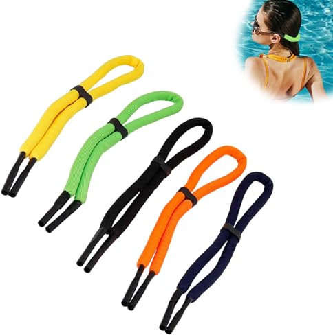 HERKINDNESS Cordon Lunette avec Flottabilité, 5 Pièces Attache Lunette Sport Réglable, Attache Lunette Enfant Antidérapante, pour Prévenir la Perte de Lunettes en Course, Natation, Surf