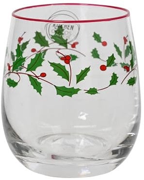 Kaemingk Verre à boire, 9,5 cm, avec gui et baies, verdure à eau, à jus, à limonade, pour Noël - Vert et rouge