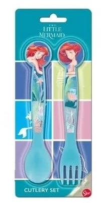 Set Posate per Bambini in Plastica Alimentare senza BPA - Forchetta e Cucchiaio Made in Spain (per ARIEL Sirenetta)
