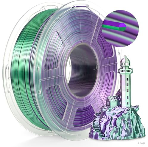TECBEARS Silk PLA Filament 1.75MM, Dual Color PLA+ Silk Filament 1 kg/Spule, 360° Farbwechsel 3D Drucker Filament, Maßgenauigkeit +/-0.02mm, Seidentexturen Prächtige Farbe Grün+Lila