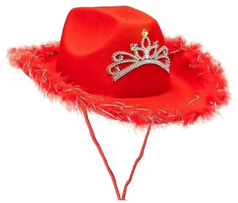 30er-Jahre-Hut für Damen, Hut mit Federkrempe, Erwachsenengröße, Cowboyhut mit Federn für Kostüm, Party, Spielen, Verkleidungen, Outfits für Frauen, ausgefallene Hüte, modische Damenhüte, rot,