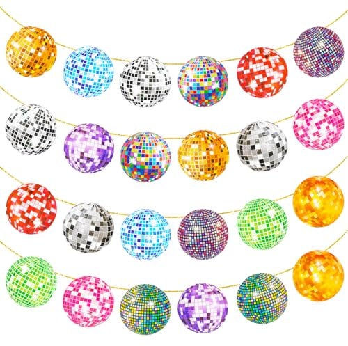 Grevosea 2 Pcs Colorful Disco Ball Party Banner, Disco Themed Party Supplies for Baby Shower, Classroom & Family Gatherings